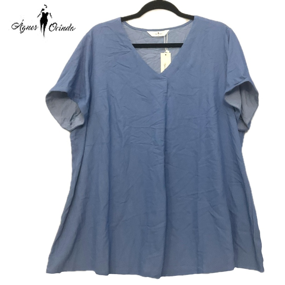 Agnes Orinda NWT Blue V-Neck Blouse